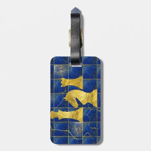 Lapis Lazuli Chessboard en Gold Chess Piecks Bagagelabel (Achterkant verticaal)