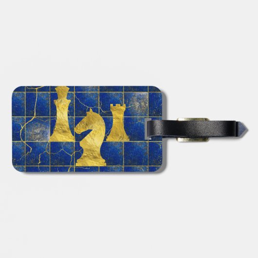 Lapis Lazuli Chessboard en Gold Chess Piecks Bagagelabel (Achterkant horizontaal)