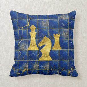 Lapis Lazuli Chessboard en Gold Chess Piecks Kussen
