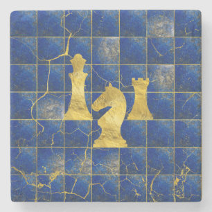 Lapis Lazuli Chessboard en Gold Chess Piecks Stenen Onderzetter