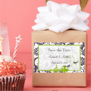 Lapis Paars Apple Green Damask Bird Weddings Rechthoekige Sticker