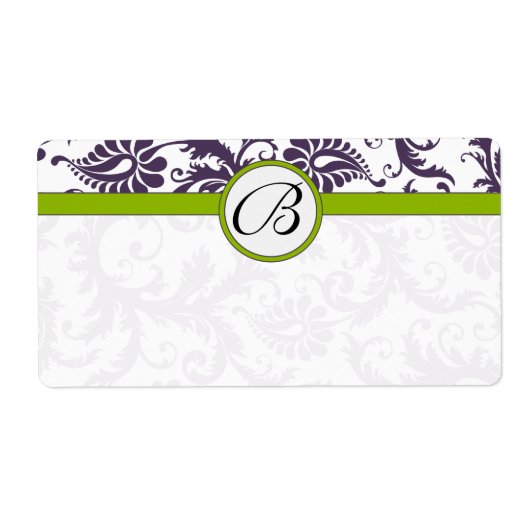 Lapis Paars en Apple Green Damask Wedding Labels (Voorkant)