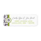 Lapis Paars en Apple Green Damask Wedding Labels (Voorkant)