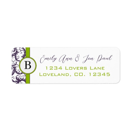 Lapis Paars en Apple Green Damask Wedding Labels (Voorkant)