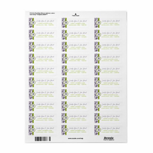 Lapis Paars en Apple Green Damask Wedding Labels (Full Sheet)