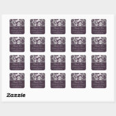 Lapis Paars en Zilver Grey Damask Wedding Favor Vierkante Sticker (Vel)