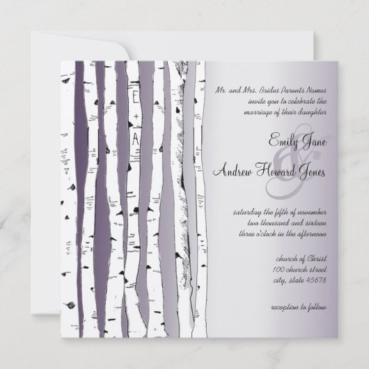 Lapis Paarse Birch Tree Wedding Invitations Kaart (Voorkant)