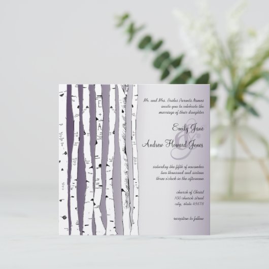 Lapis Paarse Birch Tree Wedding Invitations Kaart (Staand voorkant)