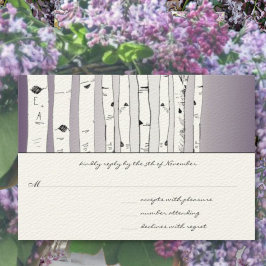 Lapis Paarse Cloud Birch Tree Wedding RSVP Kaartje