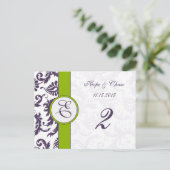 Lapis Paarse Damask Apple Green Table Number Kaart (Staand voorkant)