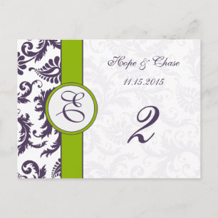 Lapis Paarse Damask Apple Green Table Number Kaart