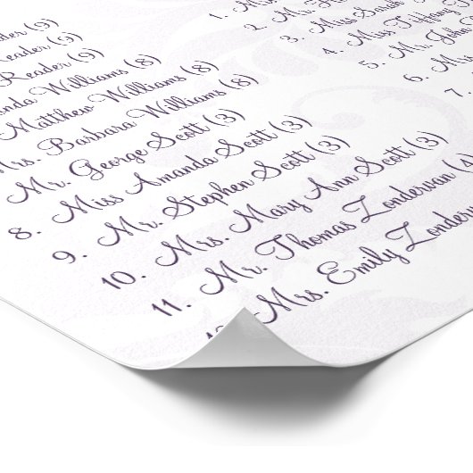 Lapis Paarse Damask Green Seating Chart 12 Tables Poster (Hoek)