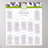 Lapis Paarse Damask Green Seating Chart 12 Tables Poster (Voorkant)