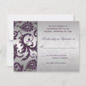 Lapis Paarse en Silver Damask RSVP-kaart II RSVP Kaartje (Achterkant)