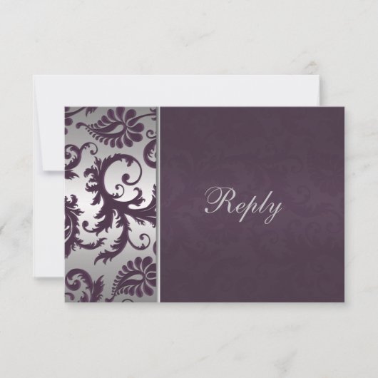 Lapis Paarse en Silver Damask RSVP-kaart RSVP Kaartje (Voorkant)