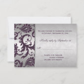 Lapis Paarse en Silver Damask RSVP-kaart RSVP Kaartje (Achterkant)