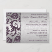 Lapis Paarse en Zilveren Damast bruiloft uitnodigi Kaart (Achterkant)