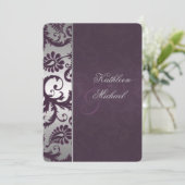 Lapis Paarse en Zilveren Damast bruiloft uitnodigi Kaart (Staand voorkant)