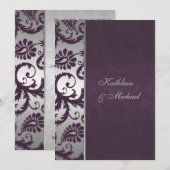 Lapis Paarse en Zilveren Damast bruiloft uitnodigi Kaart (Voorkant / Achterkant)