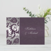 Lapis Paarse en Zilveren Damast bruiloft uitnodigi Kaart (Staand voorkant)
