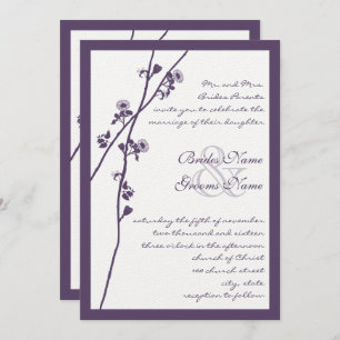Lapis Paarse Wild Flower Branch Wedding Invites Kaart