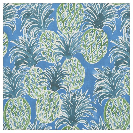 LAPIS PINEAPPLE O'CLOCK Blue Tropical Hawaiian Stof (Swatch)