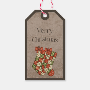 Lapjes-deken-sokken in kerstkleuren cadeaukaartje cadeaulabel