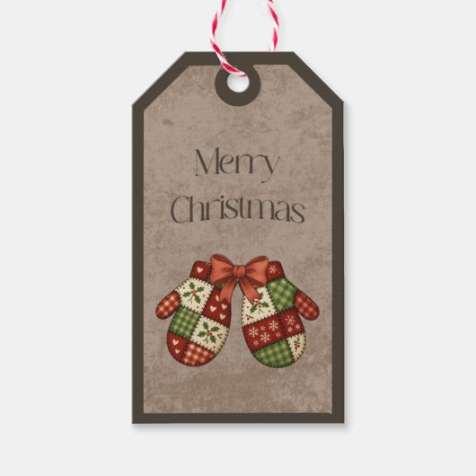 Lapjesdeken Handschoenen in Kerstkleuren Cadeaubij Cadeaulabel (Voorkant)