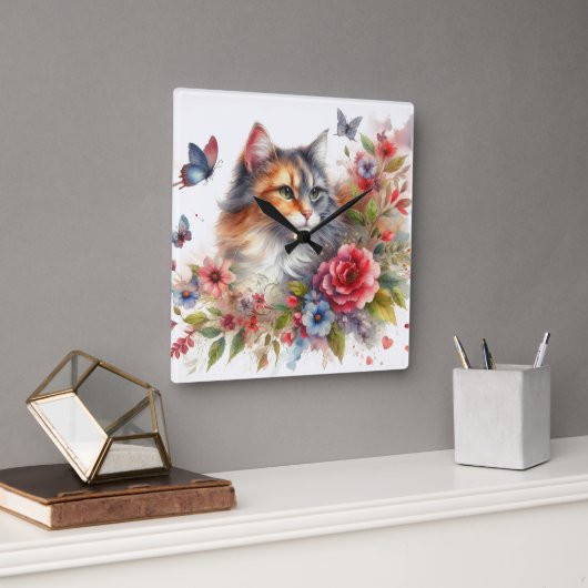 Lapjeskat bloemenkleurige wandklok (Kantoor)