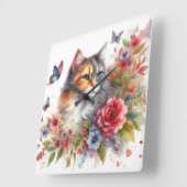 Lapjeskat bloemenkleurige wandklok (Hoek)
