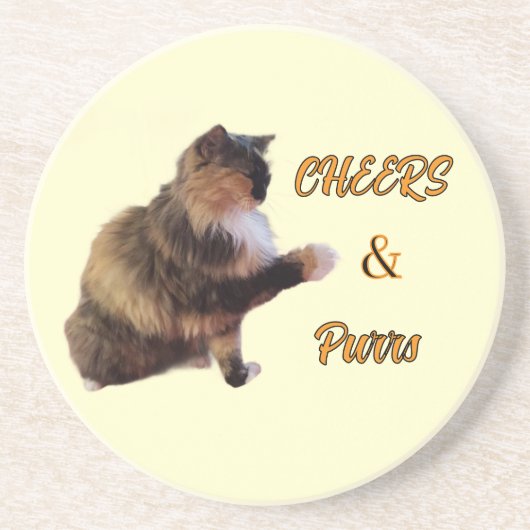 Lapjeskat Cheers & Purrs Zandsteen Onderzetter (Voorkant)