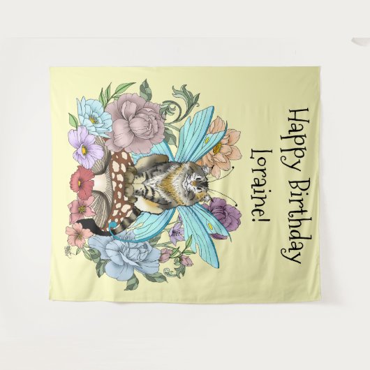 Lapjeskat Fee Paddenstoel Bloem Wandkleed (Voorkant (horizontaal))