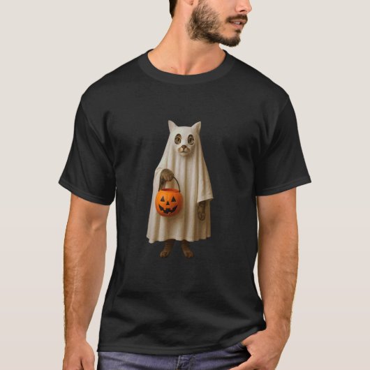 Lapjeskat Geest Halloween Ontwerp T-shirt (Voorkant)