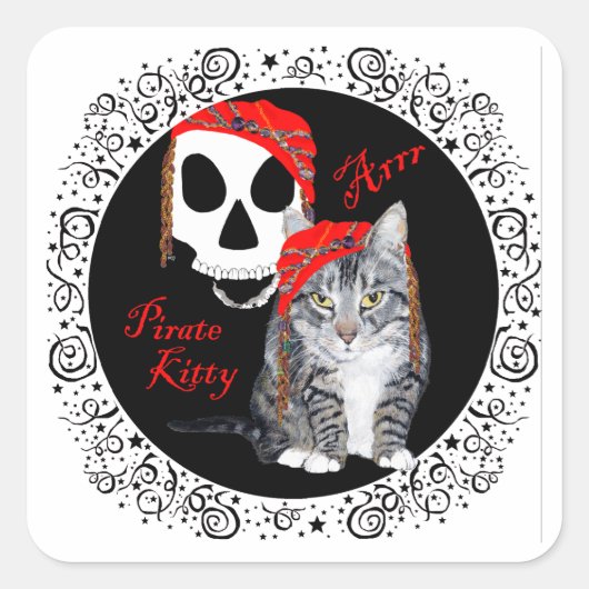 Lapjeskat Halloween Vierkante Sticker (Voorkant)
