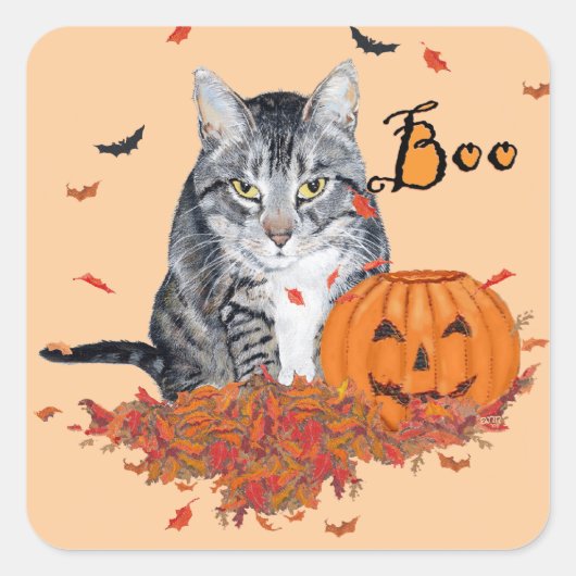 Lapjeskat Halloween Vierkante Sticker (Voorkant)