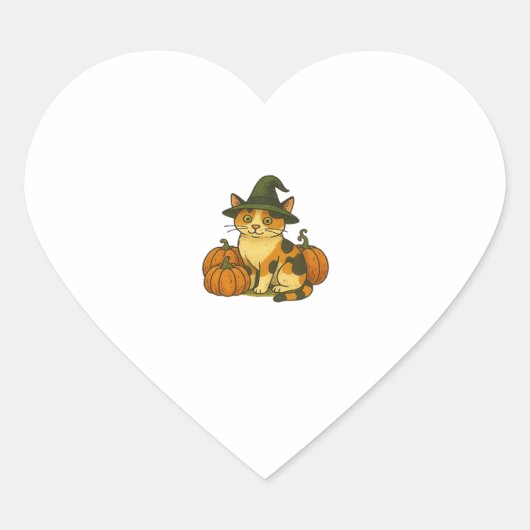 Lapjeskat Heks met Pompoenen Halloween Ontwerp Cl Hart Sticker (Voorkant)