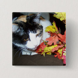 Lapjeskat Herfst Bladeren Knop Vierkante Button 5,1 Cm