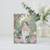Lapjeskat met bloemen ansichtkaart briefkaart (Staand voorkant)