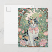 Lapjeskat met bloemen ansichtkaart briefkaart (Voorkant / Achterkant)