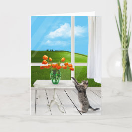 Lapjeskat met oranje tulpboeket kaart