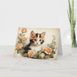 Lapjeskatje Vintage Mooie Portret Bloemen Zoet Kaart