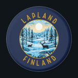 Lapland Finland Herten Retro Noodlijdende Cirkel Magneet<br><div class="desc">Lapland retro vector reisontwerp. Lapland is het noordelijkste gebied van Finland dat bekend staat om zijn uitgestrekte subarctische wildernis,  skigebieden en natuurverschijnselen.</div>
