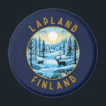 Lapland Finland Herten Retro Noodlijdende Cirkel Magneet<br><div class="desc">Lapland retro vector reisontwerp. Lapland is het noordelijkste gebied van Finland dat bekend staat om zijn uitgestrekte subarctische wildernis,  skigebieden en natuurverschijnselen.</div>