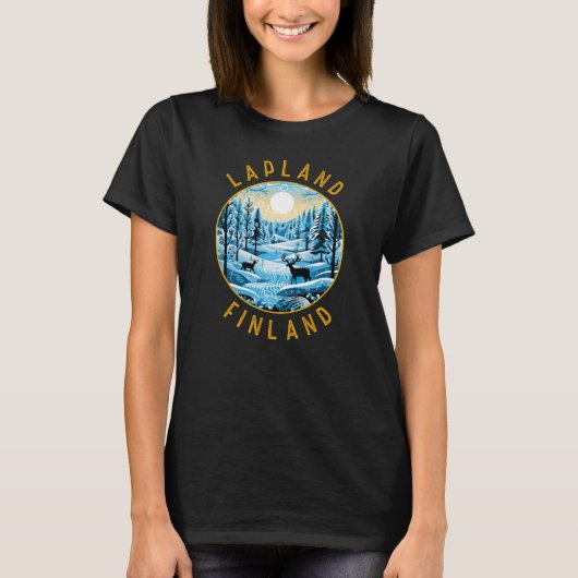Lapland Finland Herten Retro Noodlijdende Cirkel T-shirt (Voorkant)