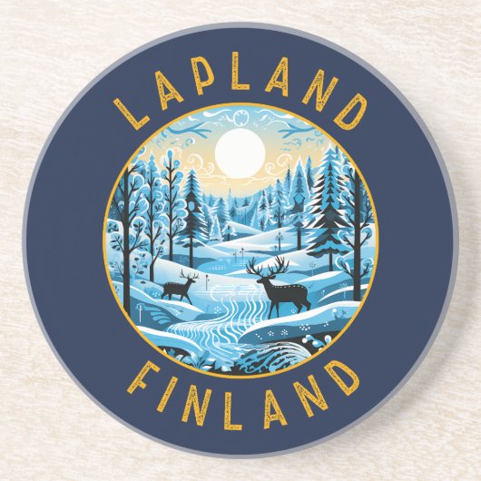 Lapland Finland Herten Retro Noodlijdende Cirkel Zandsteen Onderzetter (Voorkant)