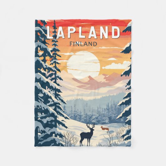 Lapland Finland Travel Art Vintage Fleece Deken (Voorkant)