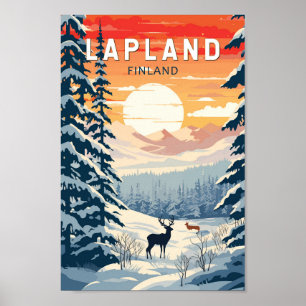 Lapland Finland Travel Art Vintage Poster