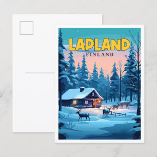 Lapland Finland vintage reisillustratie Briefkaart