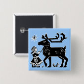 Lapland Girl Holds Reindeer Badge Vierkante Button 5,1 Cm (Voorkant /achterkant)
