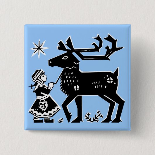 Lapland Girl Holds Reindeer Badge Vierkante Button 5,1 Cm (Voorkant)